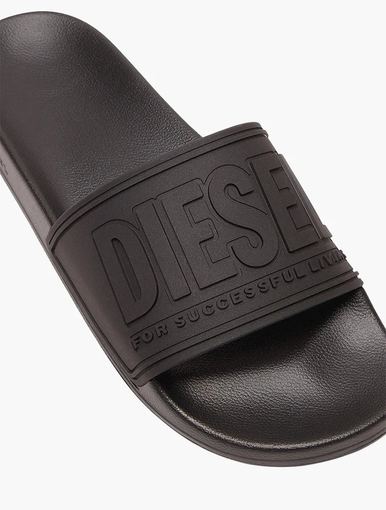 DIESEL SA-MAYEMI-POOL SLIDES WITH 3D LOGO "ALL BLACK"