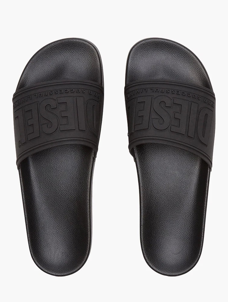 DIESEL SA-MAYEMI-POOL SLIDES WITH 3D LOGO "ALL BLACK"