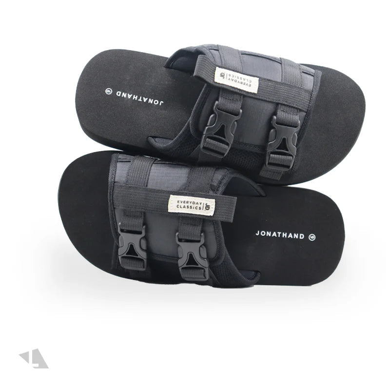 JONATHAN D BUCKLE SANDAL BLACK SLIDES