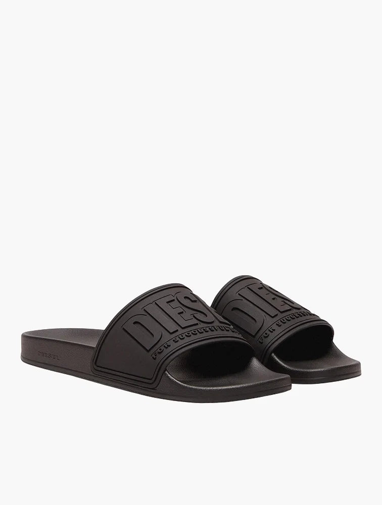 DIESEL SA-MAYEMI-POOL SLIDES WITH 3D LOGO "ALL BLACK"