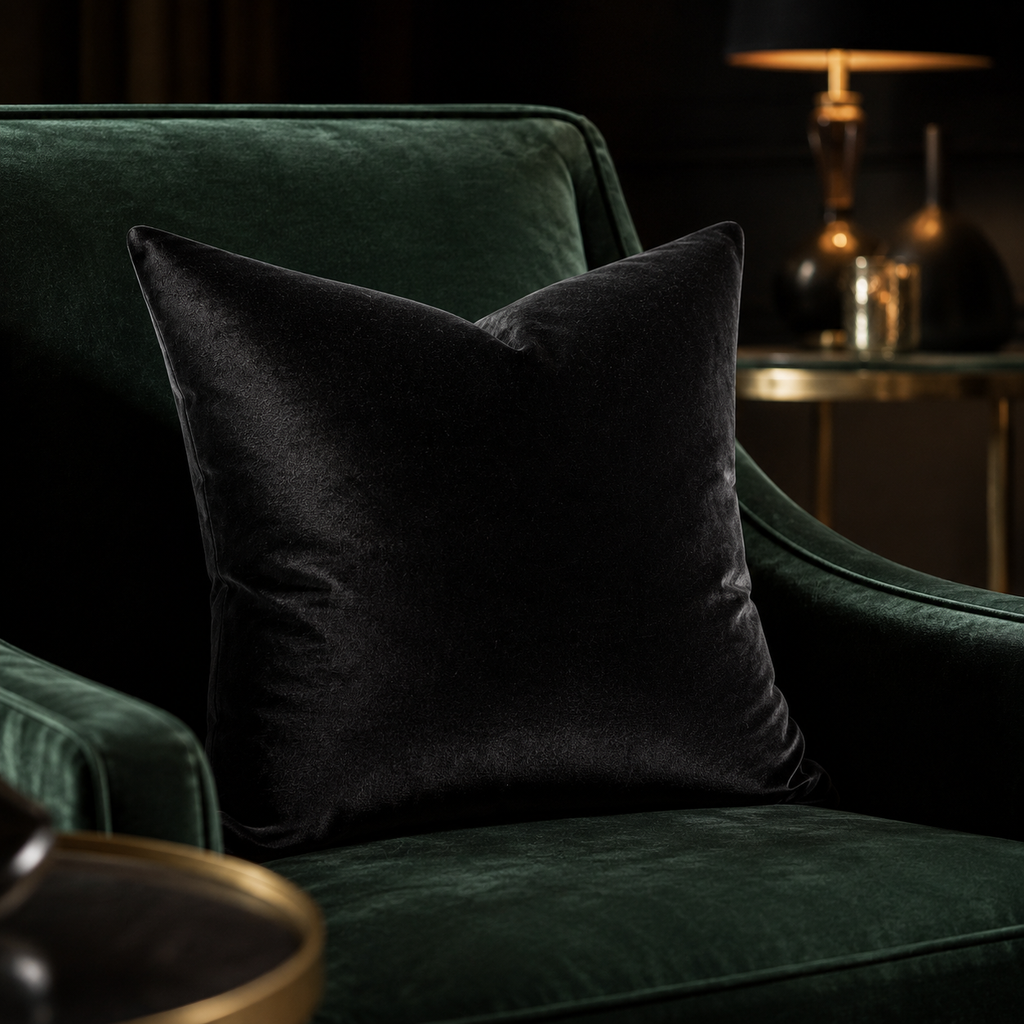 Crested Onyx Velvet Cushion