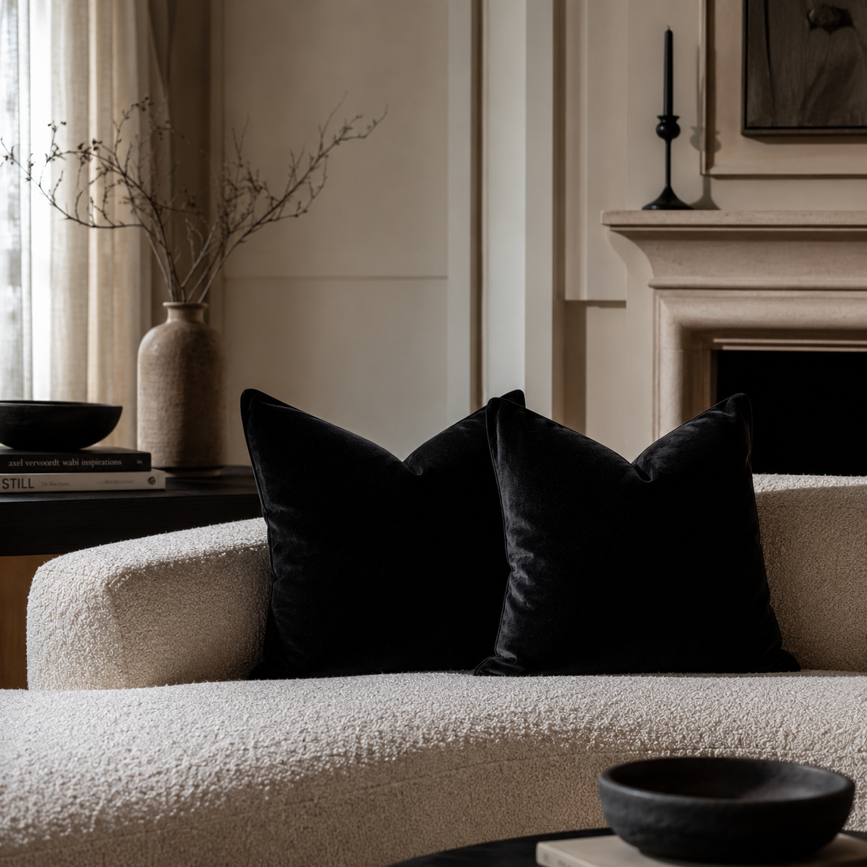 Crested Onyx Velvet Cushion