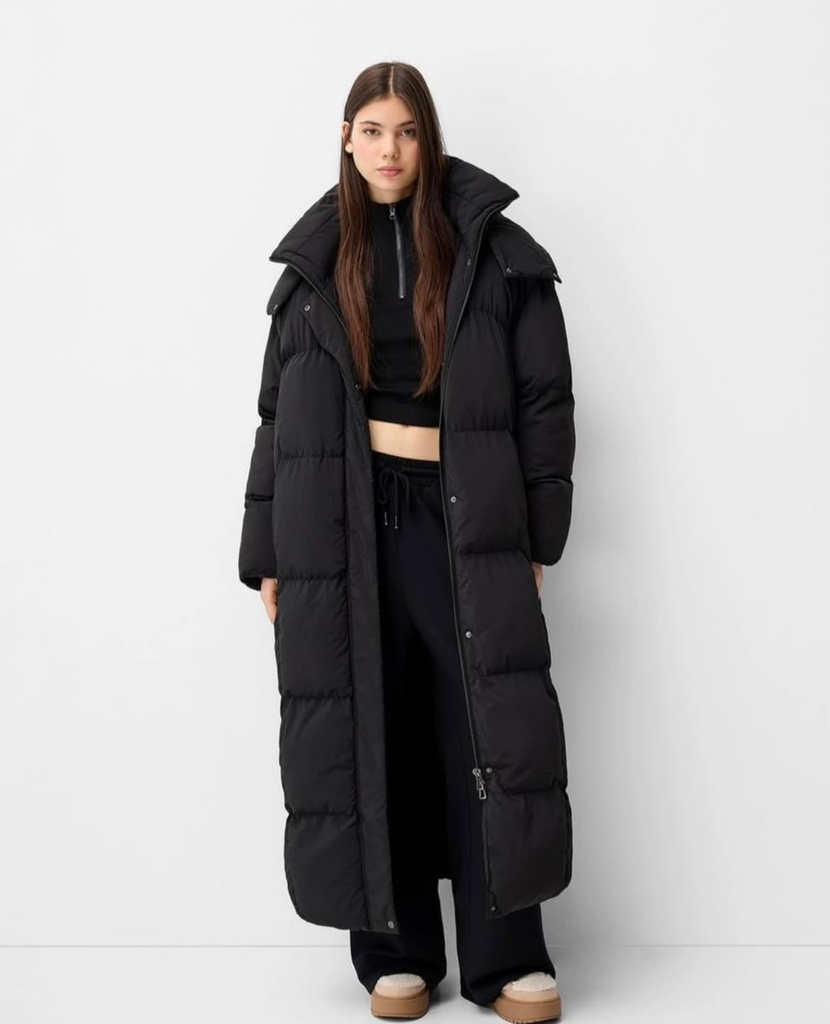 ZARA Long Hooded Puffer Coat