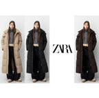 ZARA Long Hooded Puffer Coat
