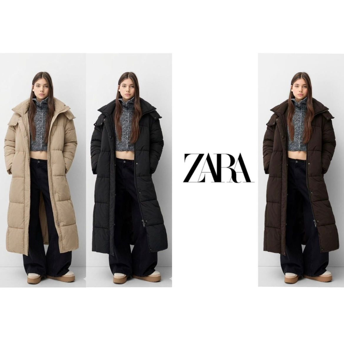 ZARA Long Hooded Puffer Coat