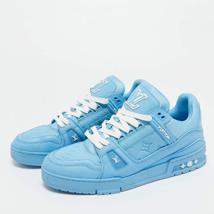 LOUIS VUITTON BLUE FABRIC AND LEATHER LV TRAINER FULLY BOXED