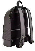 COACH West Backpack Bag In Signature Canvas With Varsity Stripe - Grey/ Ochre/ Chalk