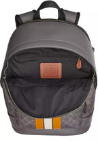 COACH West Backpack Bag In Signature Canvas With Varsity Stripe - Grey/ Ochre/ Chalk