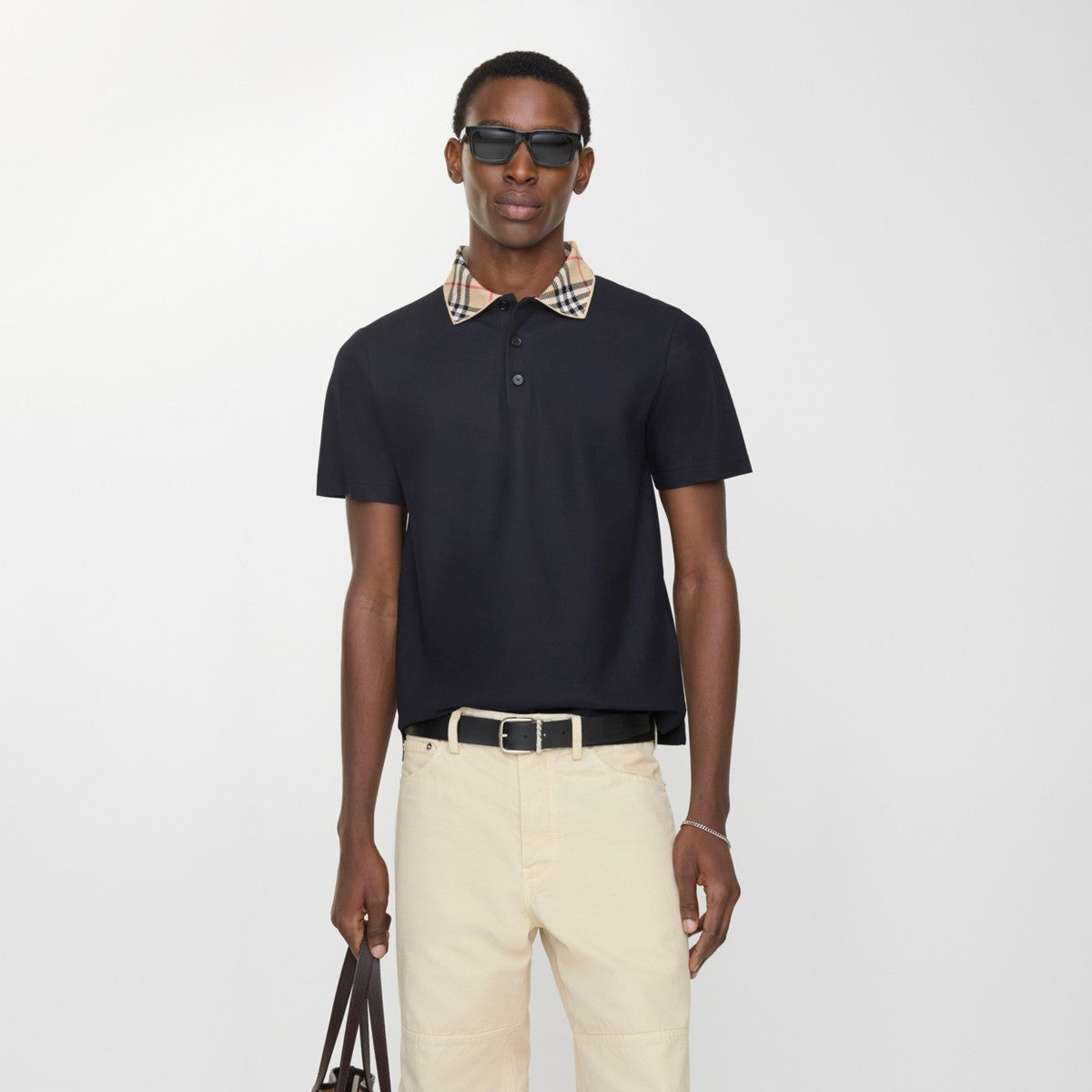 Burberry Check Collar Cotton Polo Shirt