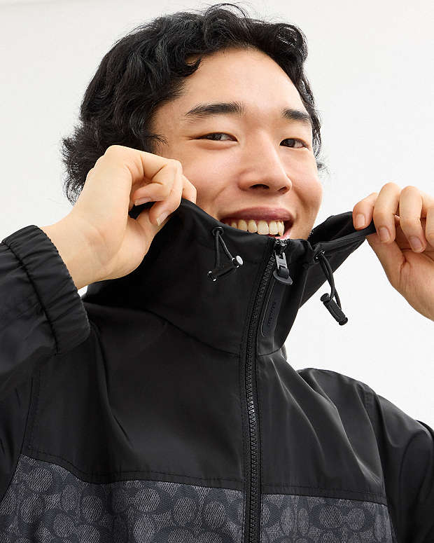 COACH Signature Full Zip Windbreaker in Recycled Polyester