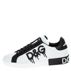 Dolce and Gabbana Black/White Leather Logo Detail Low Top Sneakers
