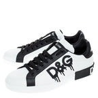 Dolce and Gabbana Black/White Leather Logo Detail Low Top Sneakers