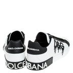 Dolce and Gabbana Black/White Leather Logo Detail Low Top Sneakers