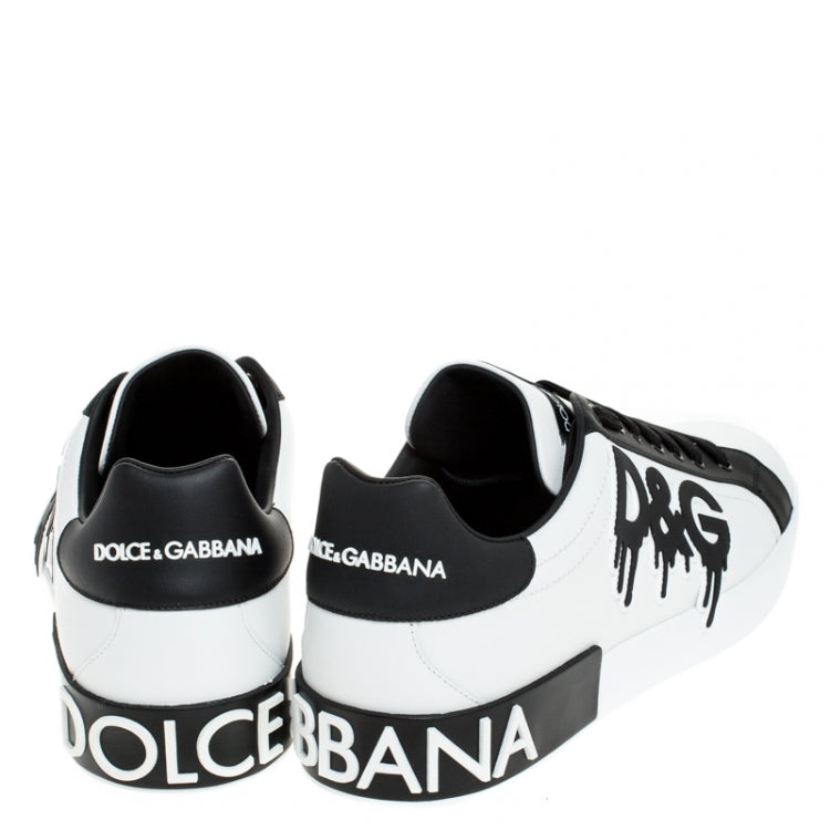 Dolce and Gabbana Black/White Leather Logo Detail Low Top Sneakers