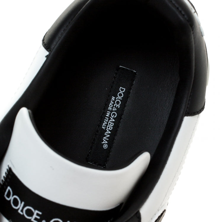 Dolce and Gabbana Black/White Leather Logo Detail Low Top Sneakers