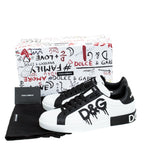 Dolce and Gabbana Black/White Leather Logo Detail Low Top Sneakers