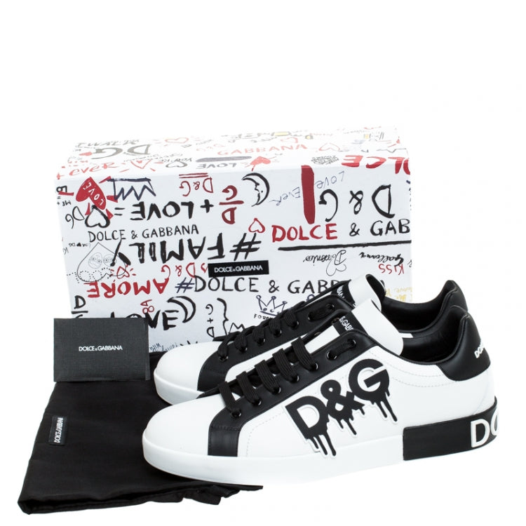 Dolce and Gabbana Black/White Leather Logo Detail Low Top Sneakers