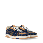 LOUIS VUITTON DENIM TRAINERS ‘CALF LEATHER TRIM’ FULLY BOXED