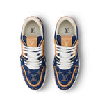 LOUIS VUITTON DENIM TRAINERS ‘CALF LEATHER TRIM’ FULLY BOXED