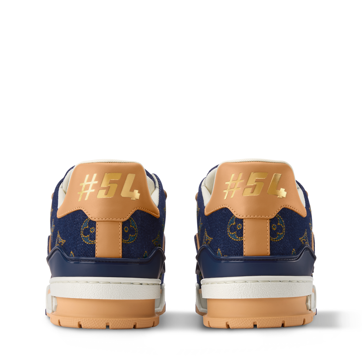 LOUIS VUITTON DENIM TRAINERS ‘CALF LEATHER TRIM’ FULLY BOXED